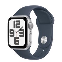 Apple Watch SE 2 GPS 40mm Silver Aluminium Case with Storm Blue Sport Band M/L (MRE23) 2023 Apple Watch SE 2 GPS 40mm Silver Aluminium Case with Storm Blue Sport Band M/L (MRE23) 2023