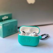 Чохол Airpods Pro silicone logo с карабином marine green