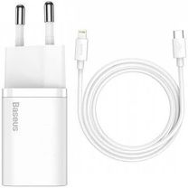 СЗУ Baseus Super Silicone PD Charger 20W (1Type-C) + With Cable Type-C to Lightning - white (TZCCSUP-B02)