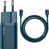Сетевое зарядное устройство Baseus Super Silicone PD Charger 20W (1Type-C) + With Cable Type-C to Lightning - Blue (TZCCSUP-B03)