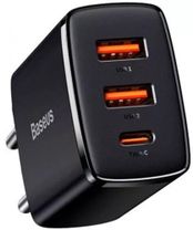 Сетевое зарядное устройство Baseus Compact Quick Charger 2xUSB U+C 30W Black (CCXJ-E01)