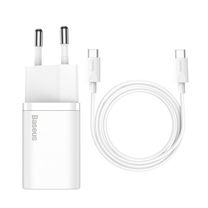 МЗП Baseus Super Silicone PD Charger 25W (1Type-C) + Cable Type-C to Type-C 3A (1m) - white (TZCCSUP-L02)