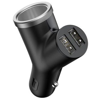 АЗУ Baseus Y type dual USB+cigarette lighter extended car charger 3.1 A Black (CCALL-YX01) - фото 1