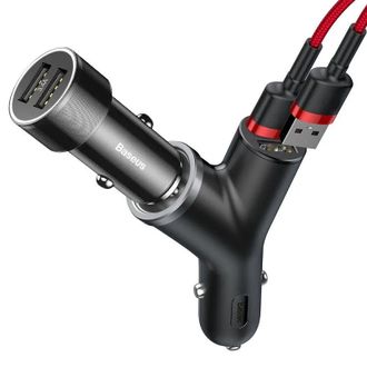 АЗУ Baseus Y type dual USB+cigarette lighter extended car charger 3.1 A Black (CCALL-YX01) - фото 3