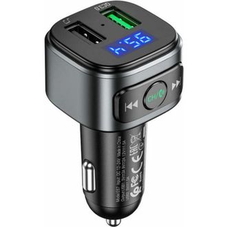 АЗУ з FM-модулятором HOCO E67 Fighter QC3.0 18W car BT FM transmitter Black - фото 1