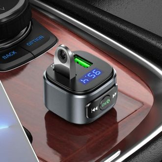 АЗУ з FM-модулятором HOCO E67 Fighter QC3.0 18W car BT FM transmitter Black - фото 3