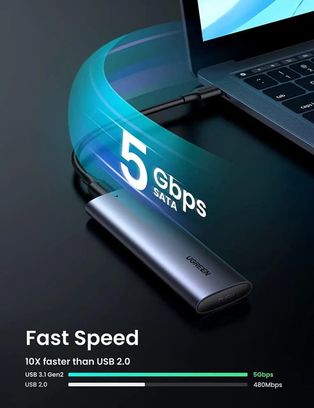 Зовнішня кишеня для накопичувача UGREEN USB-C to M.2 NGFF 5G Enclosure A TO C Cable 50cm (UGR-10903) - фото 3 Зовнішня кишеня для накопичувача UGREEN USB-C to M.2 NGFF 5G Enclosure A TO C Cable 50cm (UGR-10903) - фото 3