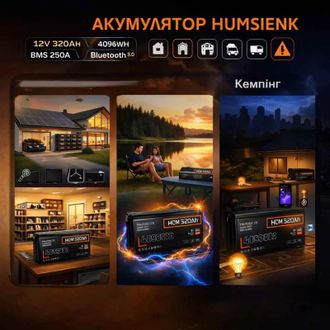 Акумулятор Humsienk 320Ah LiFePO4 12V 4096WH Bluetooth (HS12V320AH250BT) Europe - фото 3