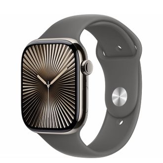 Смарт-годинник Apple Watch Series 10 GPS + Cellular 46mm Natural Titanium Case w. Stone Grey Sport Band - M/L (MWYA3) - фото 1