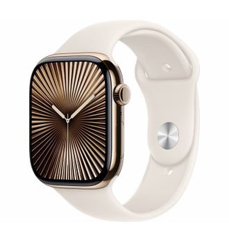 Смарт-часы Apple Watch Series 10 GPS + Cellular 46mm Gold Titanium Case w. Starlight Sport Band - M/L (MWYY3) - фото 1 Смарт-часы Apple Watch Series 10 GPS + Cellular 46mm Gold Titanium Case w. Starlight Sport Band - M/L (MWYY3) - фото 1