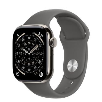Apple Watch Series 11 GPS + Cellular 42mm Natural Titanium Case with Stone Gray Sport Band - S/M (MF8M4) - фото 1 Apple Watch Series 11 GPS + Cellular 42mm Natural Titanium Case with Stone Gray Sport Band - S/M (MF8M4) - фото 1