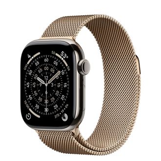 Apple Watch Series 11 GPS + Cellular 42mm Natural Titanium Case with Gold Milanese Loop (MF9H4+MGJ04) - фото 1