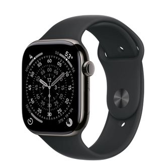 Apple Watch Series 11 GPS + Cellular 46mm Slate Titanium Case with Black Sport Band - M/L (MFD24) - фото 1