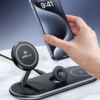 Беспроводное зарядное устройство Acefast E19 3in1 Qi2 Desktop Series (Black) - фото 2 Беспроводное зарядное устройство Acefast E19 3in1 Qi2 Desktop Series (Black) - фото 2