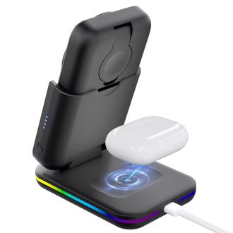 Беспроводное зарядное устройство Foldable Charging Station + Power Bank 5000mAh (Black) - фото 2 Беспроводное зарядное устройство Foldable Charging Station + Power Bank 5000mAh (Black) - фото 2