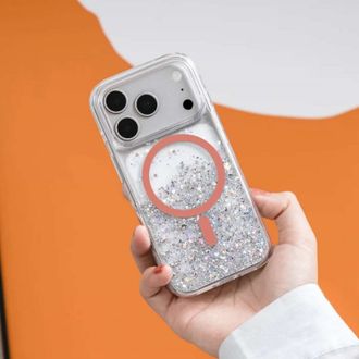 Чохол SwitchEasy Starfield M 3D Glitter Case with MagSafe for iPhone 17 Pro Max, Transparent/Coral Ring - фото 2