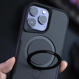 Чехол TPU+PC Metal Buttons with MagSafe iPhone Carbon Ring для Apple iPhone 16 Pro (6.3") (Черный) - фото 3