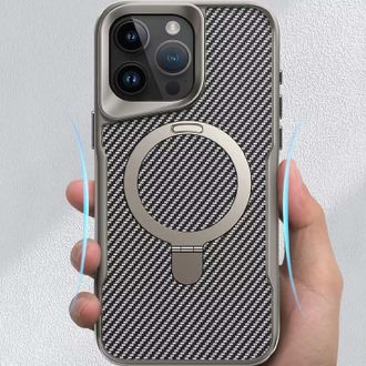 Чехол TPU+PC Metal Buttons with MagSafe iPhone Carbon Ring для Apple iPhone 16 Pro Max (6.9") (Серый) - фото 2