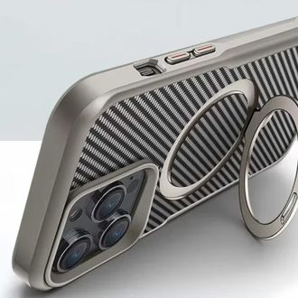 Чехол TPU+PC Metal Buttons with MagSafe iPhone Carbon Ring для Apple iPhone 16 Pro Max (6.9") (Серый) - фото 3