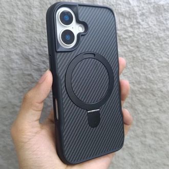 Чохол TPU+PC Metal Buttons with MagSafe iPhone Carbon Ring для Apple iPhone 16 (6.1") (Чорний) - фото 3
