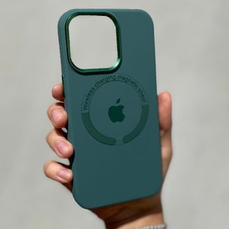 Чехол Silicone case Metal Camera with MagSafe (iPhone 14 Pro, Pine Green) - фото 1