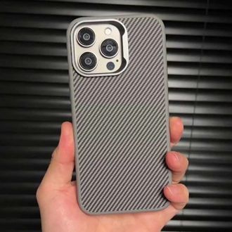 Чехол Kevlar Soft touch for Apple for iPhone 15 Pro with MagSafe (gray) - фото 1 Чехол Kevlar Soft touch for Apple for iPhone 15 Pro with MagSafe (gray) - фото 1