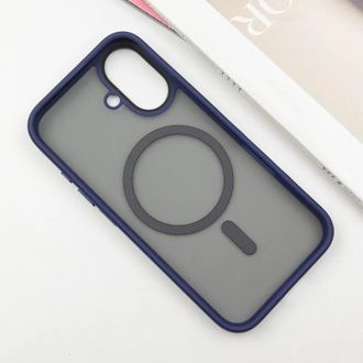 Чехол TPU+PC Metal Buttons with MagSafe Apple iPhone 16 (6.1") Blue - фото 3