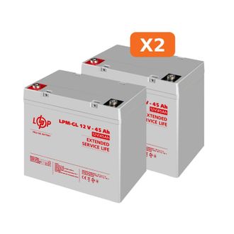 Комплект із двох акумуляторних гелевих батарей для ДБЖ LogicPower 12V 90Ah (45Ah + 45Ah) 1080Wh (23197) - фото 1 Комплект із двох акумуляторних гелевих батарей для ДБЖ LogicPower 12V 90Ah (45Ah + 45Ah) 1080Wh (23197) - фото 1