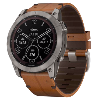Garmin Fenix 7X Sapphire Solar Titanium w. Chestnut Leather Band (010-02541-19) - фото 1