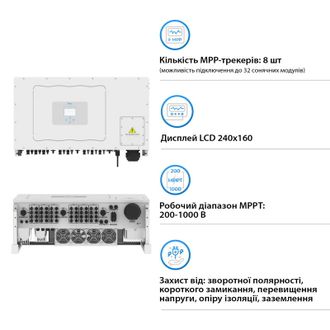 Мережевий інвертор DEYE SUN-135K-G01P3-EU 135KW 8 MPPT Wi-Fi 220/380V Трифазний - фото 3 Мережевий інвертор DEYE SUN-135K-G01P3-EU 135KW 8 MPPT Wi-Fi 220/380V Трифазний - фото 3
