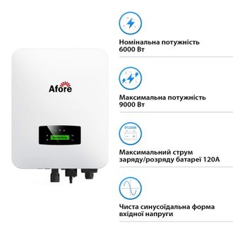 Гибридный инвертор Afore AF6K-SLP 6KW 48V 2 MPPT Wi-Fi 220V Однофазный (AF6K-SLP) - фото 2