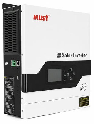 Гібридний інвертор Must PV18-2012PRO, 2000 Вт/1600 Вт, 12 В, струм заряду 80 А, Wi-Fi, RS485/CAN, 170–280 В, MPPT (80 А, 30–320 В постійного струму), 318 × 369 × 121 мм. 6,2 кг. - фото 1