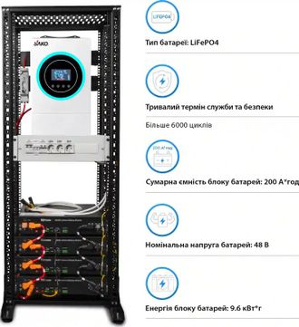 Система зберігання енергії Solarverse SRV24-1SN6.2K1-LDY9.6K1-1 6.2kW 9.6kWh 4BAT LiFePO4 6000 циклів - фото 2
