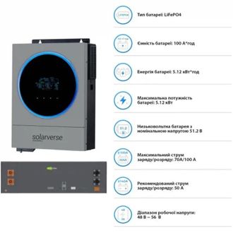 Система зберігання енергії Solarverse SV-1SV6K1-LES5.1K1 (6kW 5.1kWh 1BAT LiFePO4 ≥6000 циклів) - фото 5