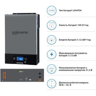 Система зберігання енергії Solarverse SV-1SV6K2-LES5.1K1 (6kW 5.1kWh 1BAT LiFePO4 ≥6000 циклів) - фото 5