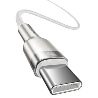 Кабель Baseus Cafule Metal Type-C to Type-C 100W (2m) (white) (CATJK-D02) - фото 3