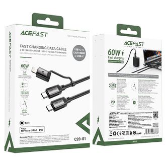 Кабель Acefast C20-01 MFI USB-C to USB-C/Lightning (Black) - фото 3 Кабель Acefast C20-01 MFI USB-C to USB-C/Lightning (Black) - фото 3