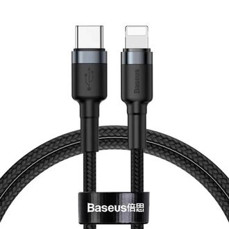 Кабель Baseus Cafule Cable Type-C to iP PD 18W 1m Gray+Black - фото 1 Кабель Baseus Cafule Cable Type-C to iP PD 18W 1m Gray+Black - фото 1