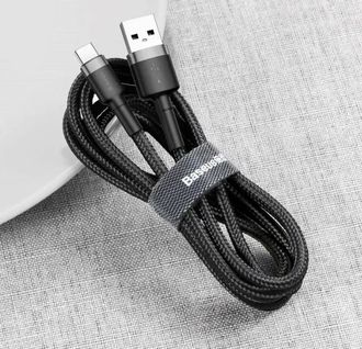 Кабель Baseus Cafule Cable USB For Type-C 3A 0.5m Gray Black (CATKLF-AG1) - фото 2