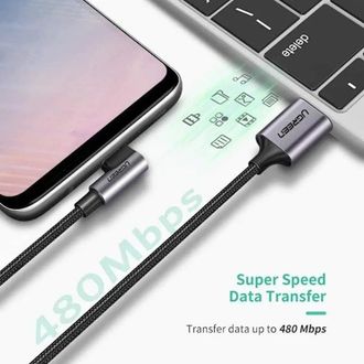Кабель UGREEN US284 Right Angle USB-A to USB-C Cable 2m (Space Gray) (UGR-50942) - фото 3 Кабель UGREEN US284 Right Angle USB-A to USB-C Cable 2m (Space Gray) (UGR-50942) - фото 3