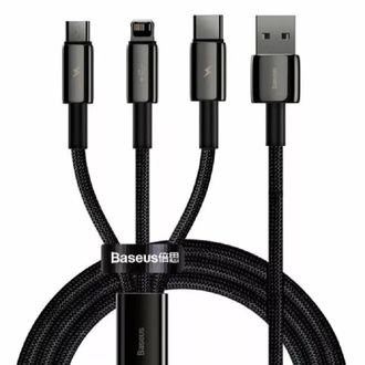 Кабель Lightning / Micro USB / USB Type-C Baseus Tungsten Gold 3-in-1 1.5m Black (CAMLTWJ-01) - фото 1 Кабель Lightning / Micro USB / USB Type-C Baseus Tungsten Gold 3-in-1 1.5m Black (CAMLTWJ-01) - фото 1