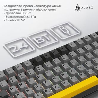 Клавіатура Ajazz AK820 MAX PLUS-Daydream Switch-Black-Gray-Yellow-3 model-with screen-RGB (AK820MAX-DD-BGY) - фото 3 Клавіатура Ajazz AK820 MAX PLUS-Daydream Switch-Black-Gray-Yellow-3 model-with screen-RGB (AK820MAX-DD-BGY) - фото 3