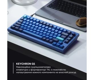 Клавіатура Keychron Q1 84Key, Gateron G PRO Red, USB-A, Hot-Swap, QMK, Knob, EN, RGB Navy (Q1O1_KEYCHRON) - фото 2