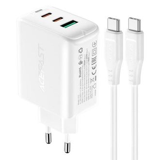 Сетевое зарядное устройство Acefast A13 2xUSB-C + USB-A 65w + кабель USB-C to USB-C (White) - фото 1 Сетевое зарядное устройство Acefast A13 2xUSB-C + USB-A 65w + кабель USB-C to USB-C (White) - фото 1