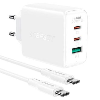 Сетевое зарядное устройство Acefast A13 2xUSB-C + USB-A 65w + кабель USB-C to USB-C (White) - фото 2 Сетевое зарядное устройство Acefast A13 2xUSB-C + USB-A 65w + кабель USB-C to USB-C (White) - фото 2