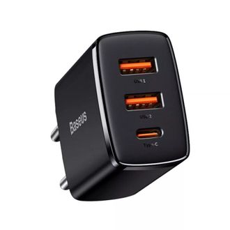 Сетевое зарядное устройство Baseus Compact Quick Charger 30W QC+ PD (1Type-C + 2USB) - Black - фото 2 Сетевое зарядное устройство Baseus Compact Quick Charger 30W QC+ PD (1Type-C + 2USB) - Black - фото 2