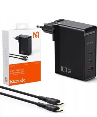 Сетевое зарядное устройство Mcdodo [CH-8105 Pro] GaN 3-Port Fast Charger 2xUSB-C+USB 100W [with cable USB-C] (Black) - фото 1