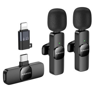 Петличный беспроводной микрофон Borofone BFK15 Dual-mic lavalier wireless digital microphone (iP/Type-C) Black - фото 1 Петличный беспроводной микрофон Borofone BFK15 Dual-mic lavalier wireless digital microphone (iP/Type-C) Black - фото 1