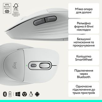 Мышка Logitech Signature Comfort Plus M850L Wireless/USB-C Off-White (910-007716) - фото 2 Мышка Logitech Signature Comfort Plus M850L Wireless/USB-C Off-White (910-007716) - фото 2