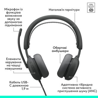 Гарнітура Logitech Zone Wired 2 USB Graphite (981-001619) - фото 6